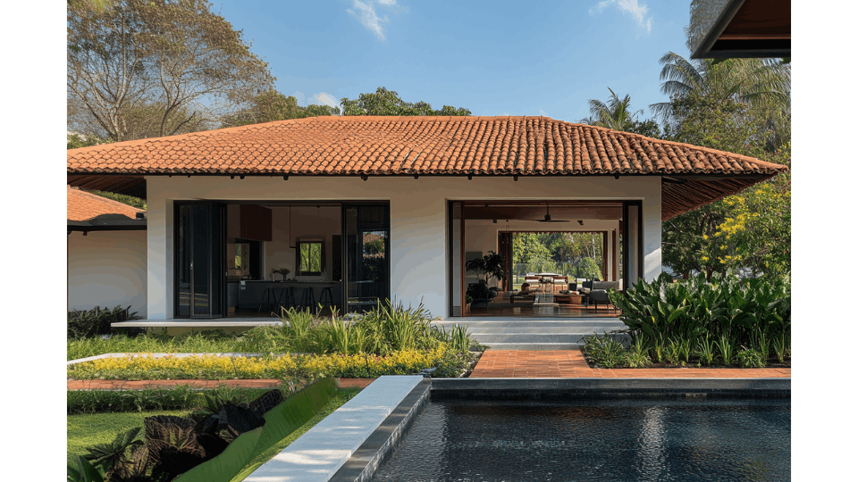 Sustainable green-building exterior in Hyderabad by VishwArchitecture