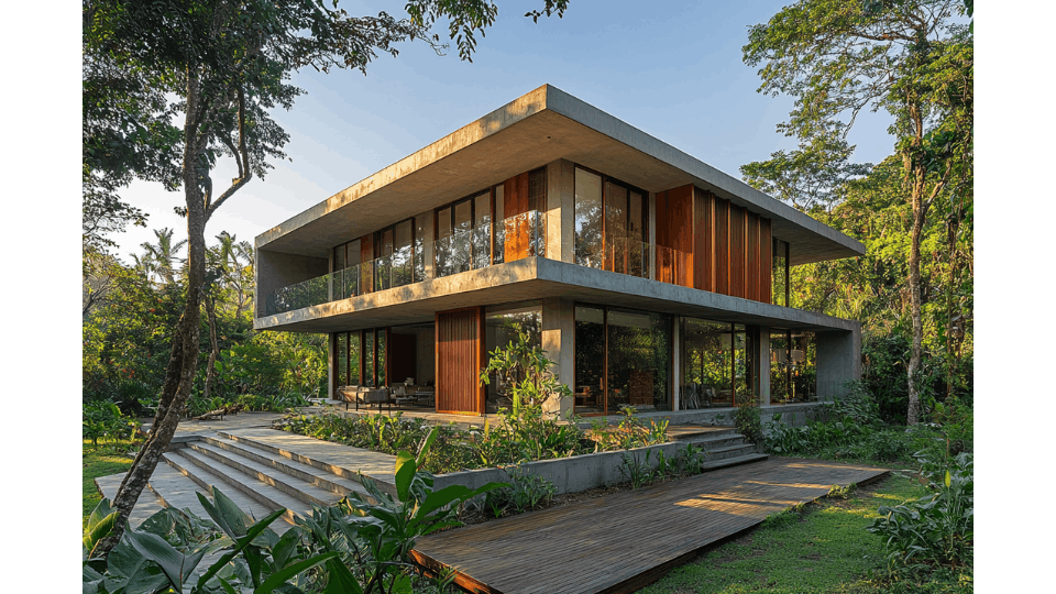 Contemporary residential facade with geometric lines in Hyderabad by VishwArchitecture.