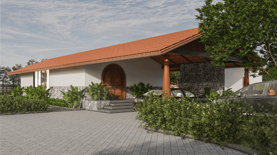 Modern tropical Farm exterior in Hyderabad by VishwArchitecture.